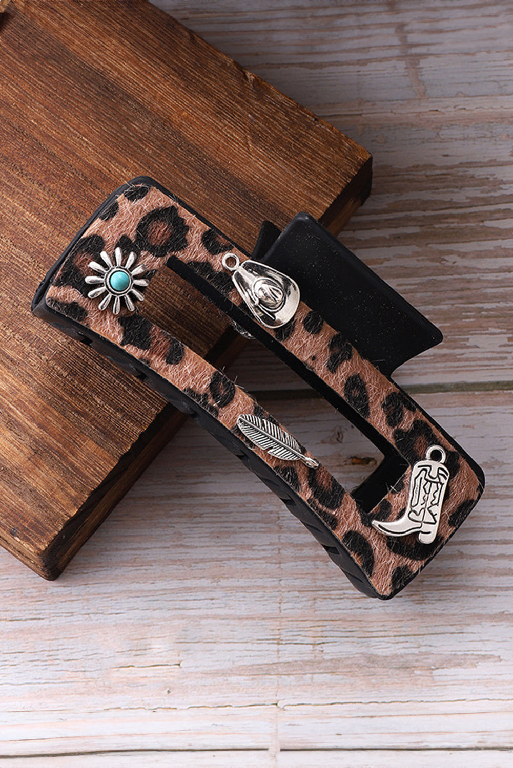 Chestnut Leopard Western Pattern Décor Square Hair Clip Headwear JT's Designer Fashion