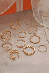 Gold 10pcs/set Vintage Plated Alloy Ring Set Jewelry JT's Designer Fashion