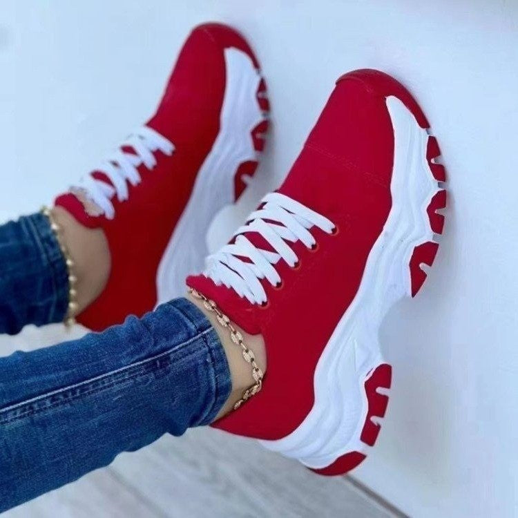 Lace-Up Round Neck Platform Sneakers Red Shoes JT's Designer Fashion