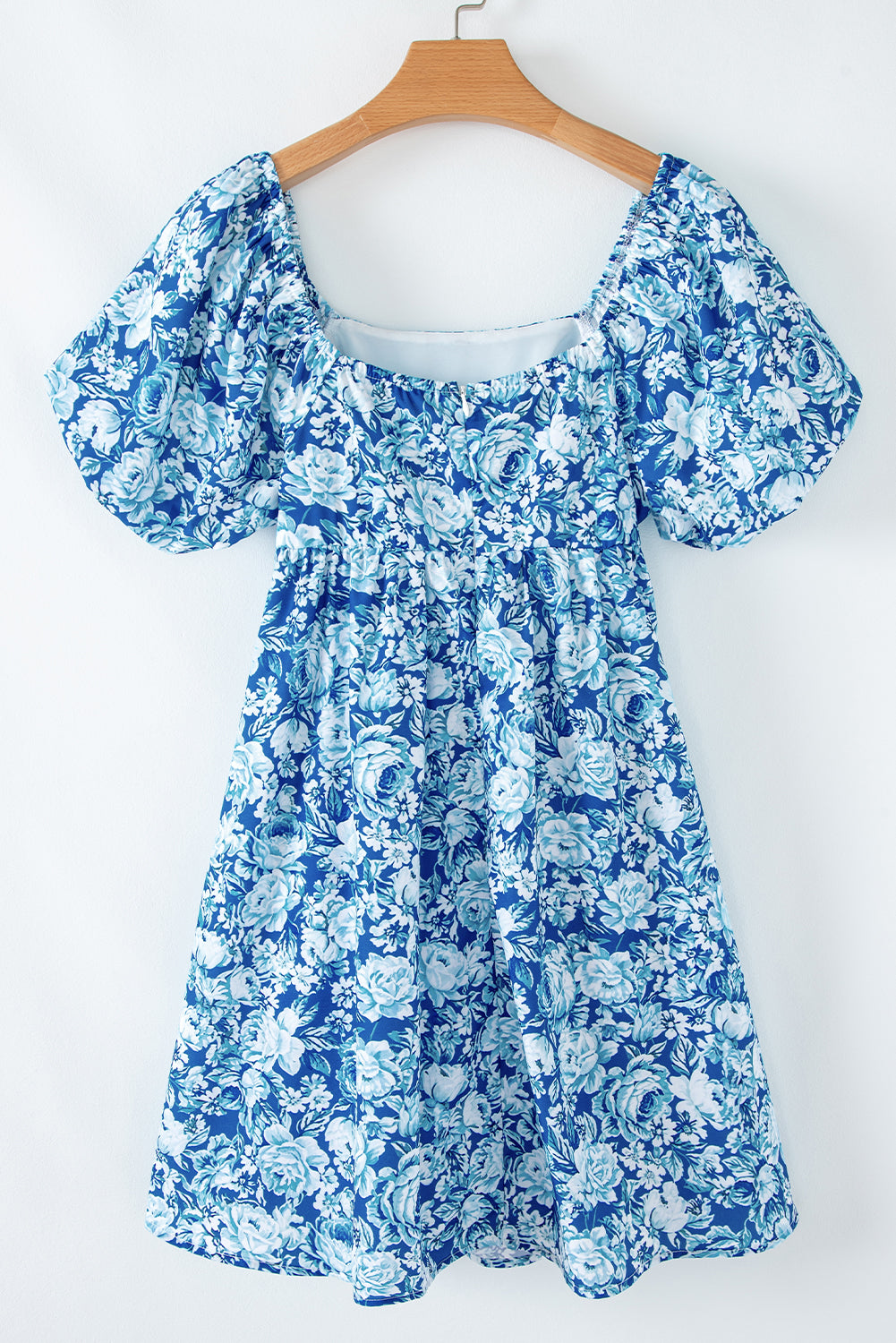 Blue Floral Puff Sleeve Babydoll Mini Dress Floral Dresses JT's Designer Fashion