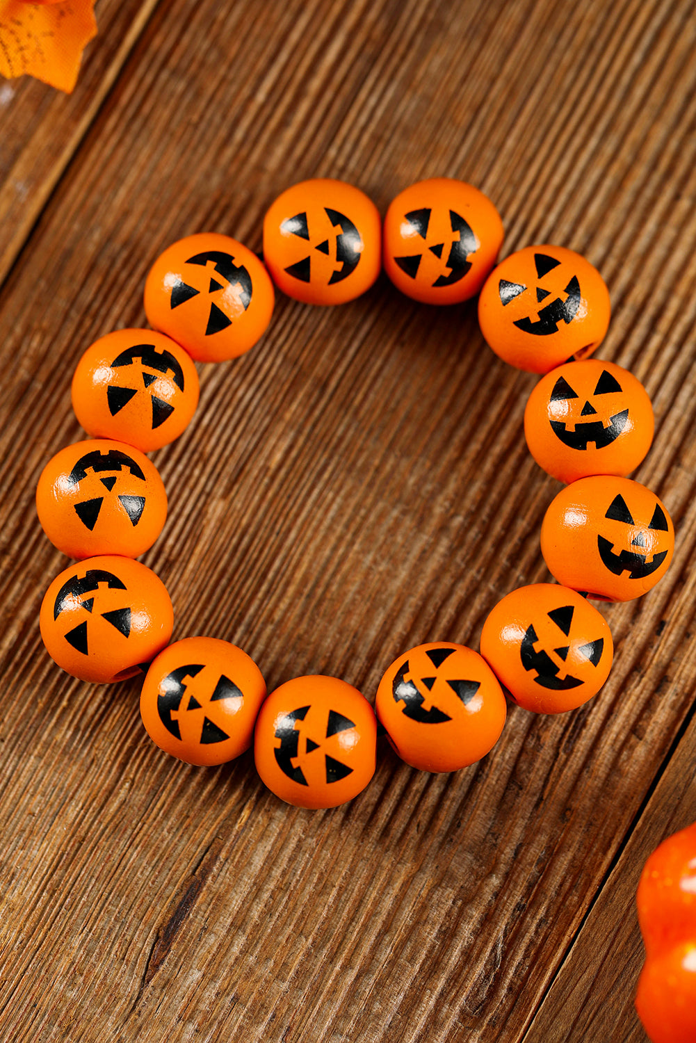 Russet Orange Halloween Pumpkin Face Beaded Bracelet Jewelry JT's Designer Fashion