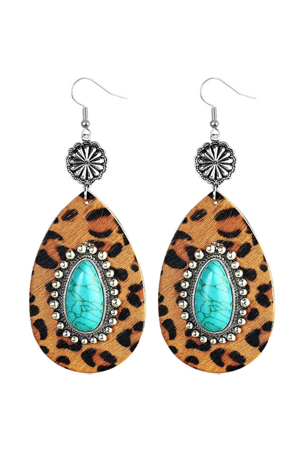 Chestnut Western Leopard Turquoise Inlay Drop Earrings Jewelry JT's Designer Fashion