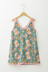 Sky Blue Floral Ricrac Trim V Neck Shift Mini Tank Dress Mini Dresses JT's Designer Fashion
