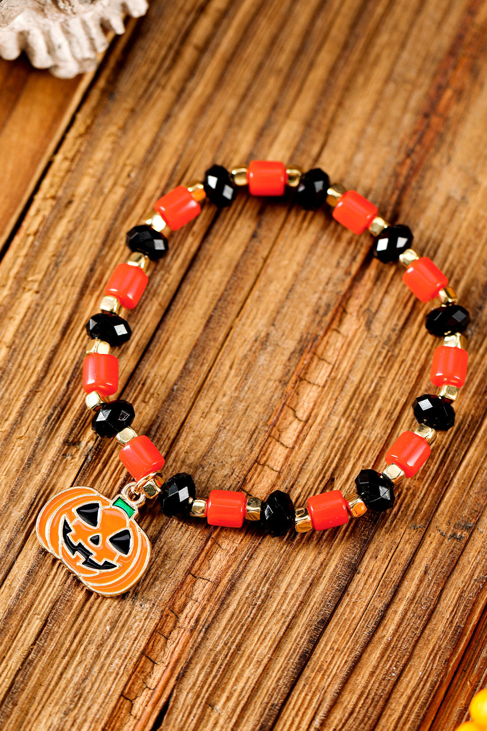 Russet Orange Jack-o-lantern Halloween Beaded Bracelet Jewelry JT's Designer Fashion