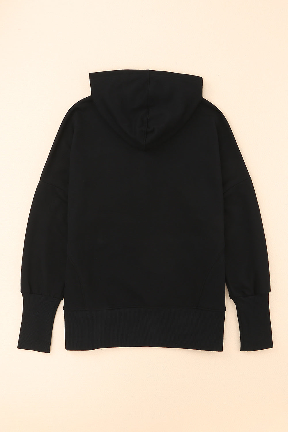 Black Batwing Sleeve Pocketed Henley Hoodie Sweatshirts & Hoodies JT's Designer Fashion