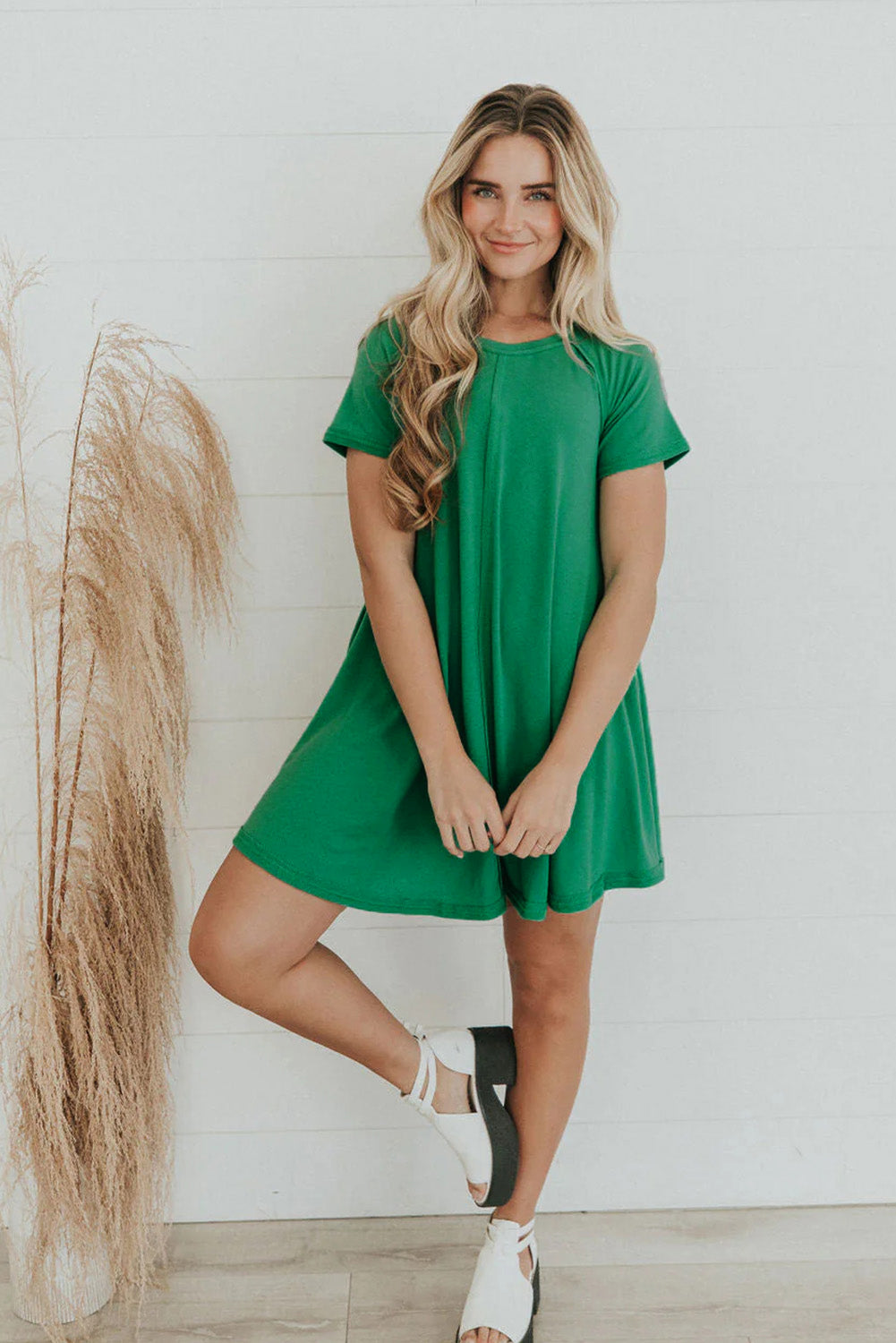 Bright Green Exposed Seamed T-shirt Dress T Shirt Dresses JT's Designer Fashion