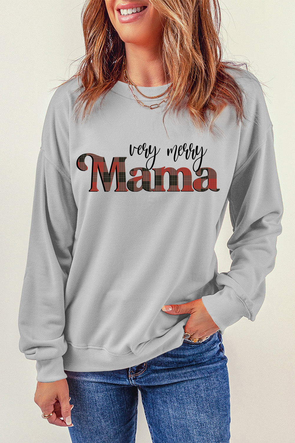 Gray Very Merry Mama Christmas Fashion Sweatshirt Graphic Sweatshirts JT's Designer Fashion