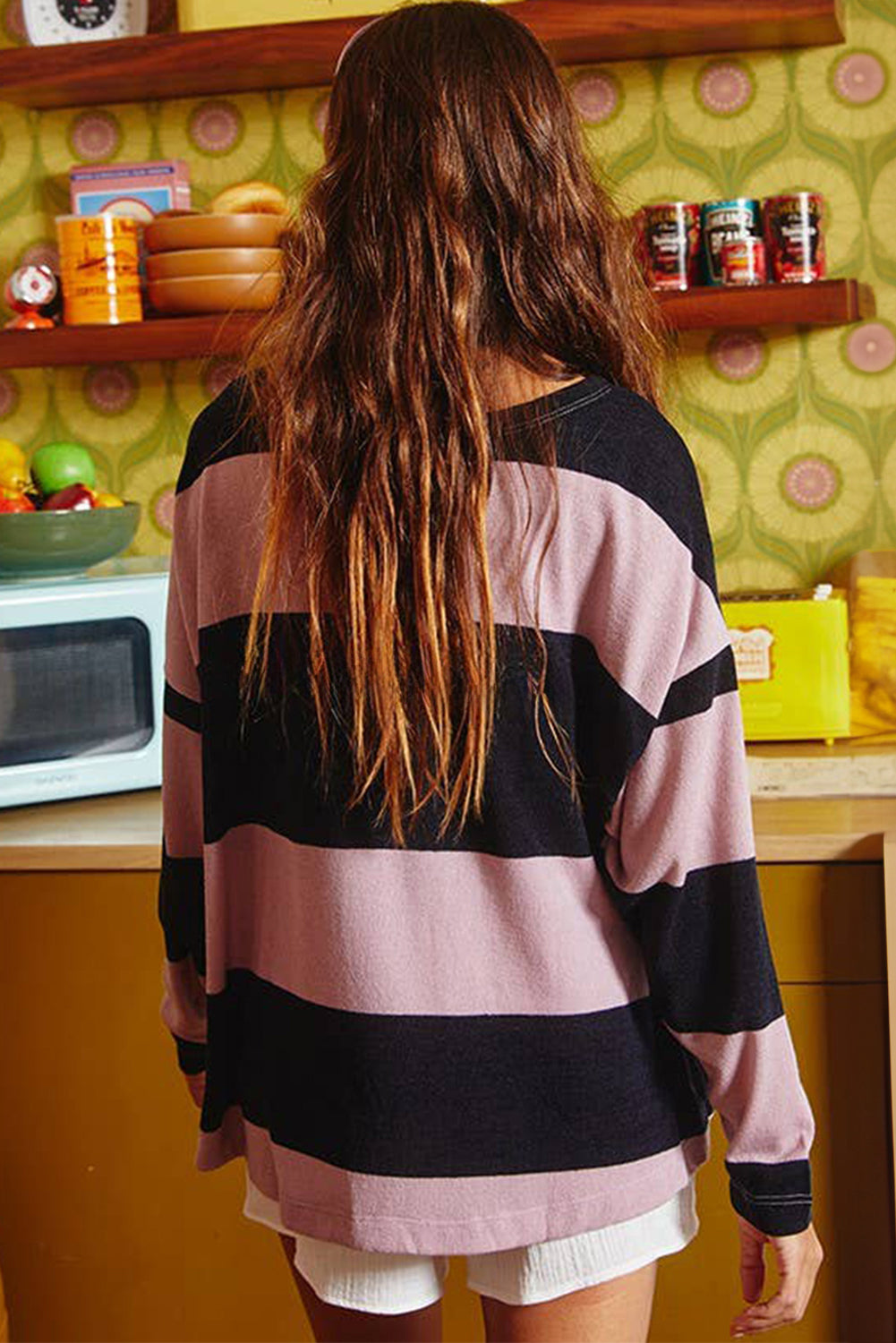 Pink Stripe Color Block Number 22 Print Game Day Loose Long Sleeve Top Long Sleeve Tops JT's Designer Fashion