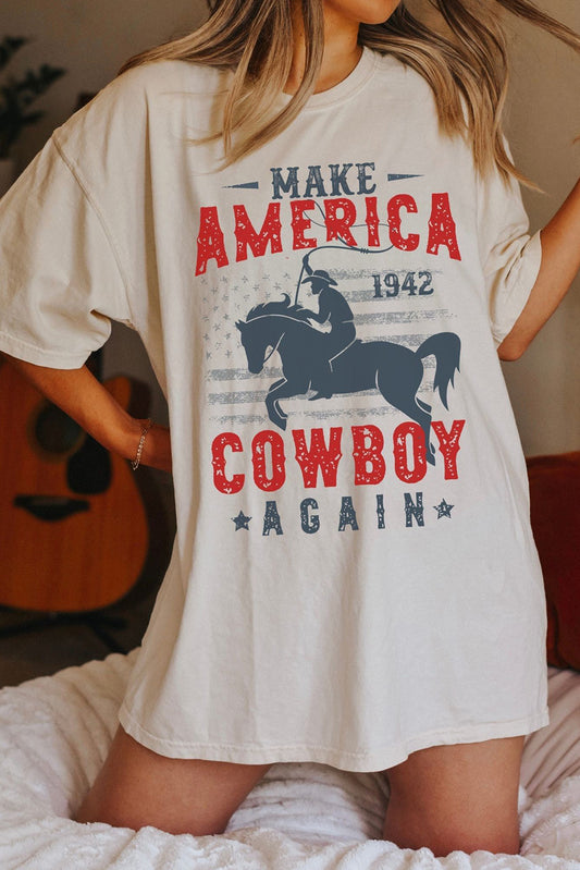 White AMERICA COWBOY Graphic Western Fashion Tunic T Shirt Graphic Tees JT's Designer Fashion