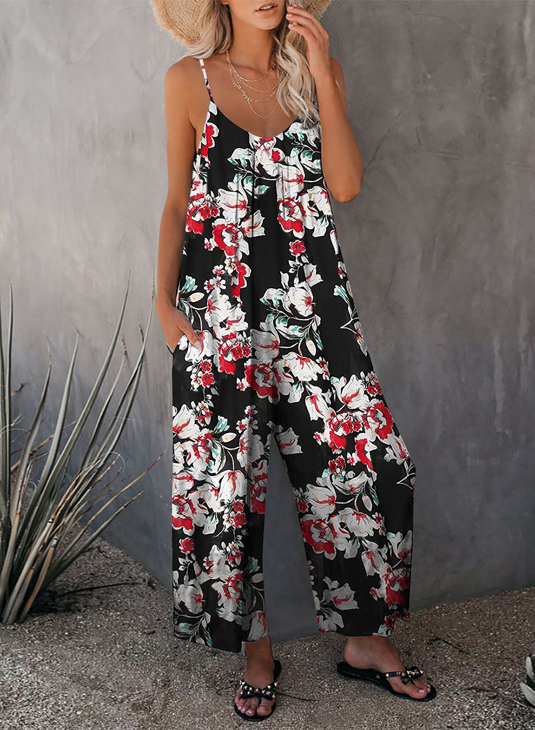 Floral Print Spaghetti Strap Wide Leg jumpsuit Jumpsuits & Rompers JT's Designer Fashion