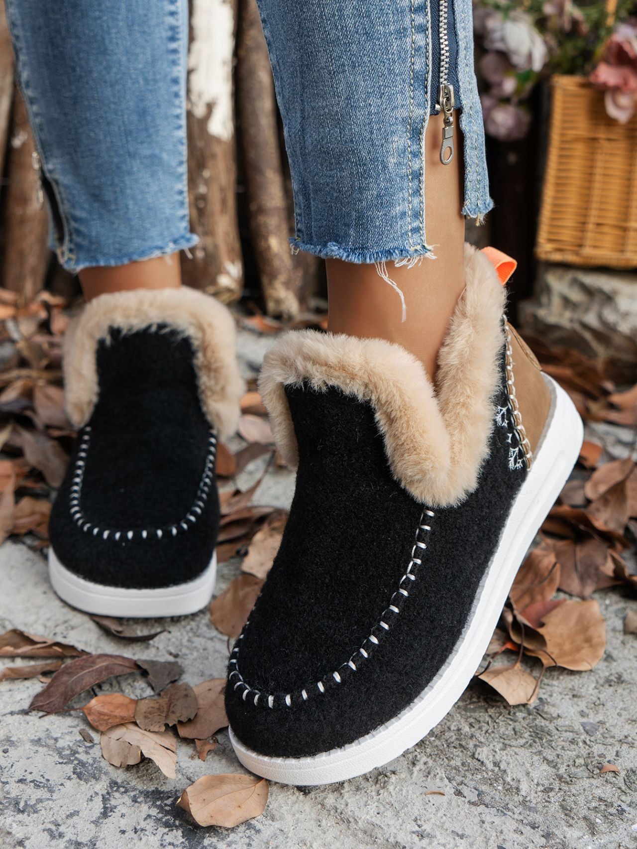 Furry Suede Round Toe Flat Sneakers Black Shoes JT's Designer Fashion