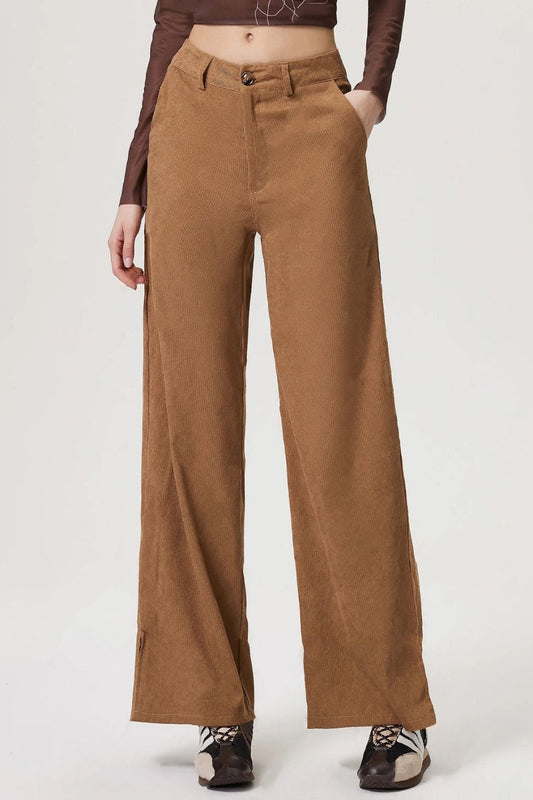 Wide Leg Pants with Pockets Camel Pants & Culotte JT's Designer Fashion