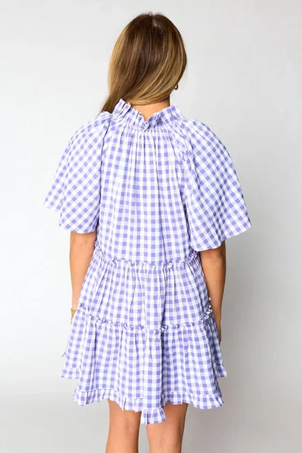 Lavendula Plaid Ruffle Wide Short Sleeve Babydoll Mini Dress Mini Dresses JT's Designer Fashion