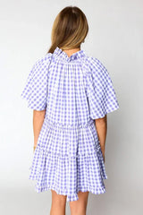 Lavendula Plaid Ruffle Wide Short Sleeve Babydoll Mini Dress Mini Dresses JT's Designer Fashion
