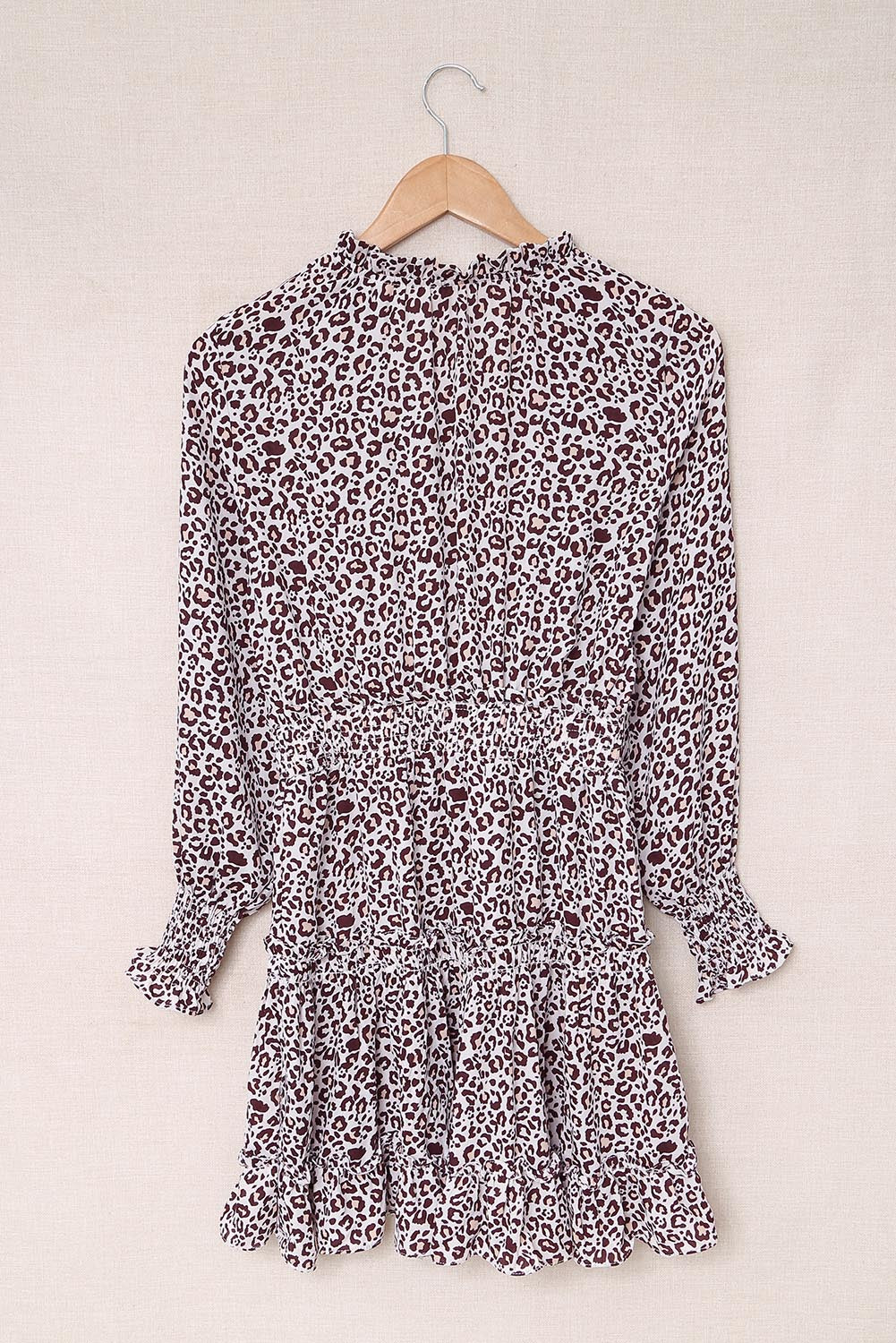 Leopard V Neck Long Sleeve Tie Waist Mini Dress Mini Dresses JT's Designer Fashion