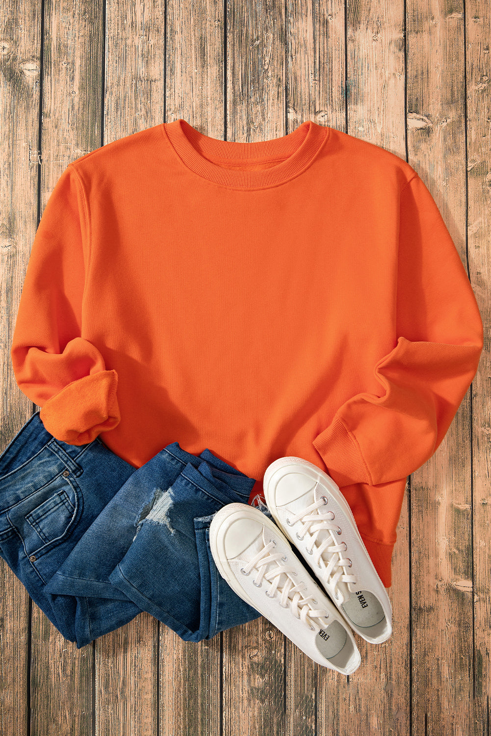 Russet Orange Solid Fleece Lined Drop Shoulder Terry Sweatshirt Sweatshirts & Hoodies JT's Designer Fashion