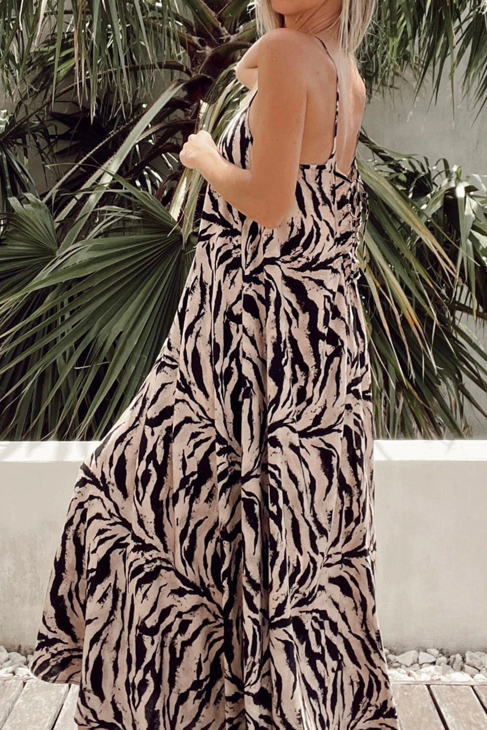 Black Abstract Print Open Back Boho Loose Maxi Sundress Maxi Dresses JT's Designer Fashion