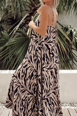 Black Abstract Print Open Back Boho Loose Maxi Sundress Maxi Dresses JT's Designer Fashion