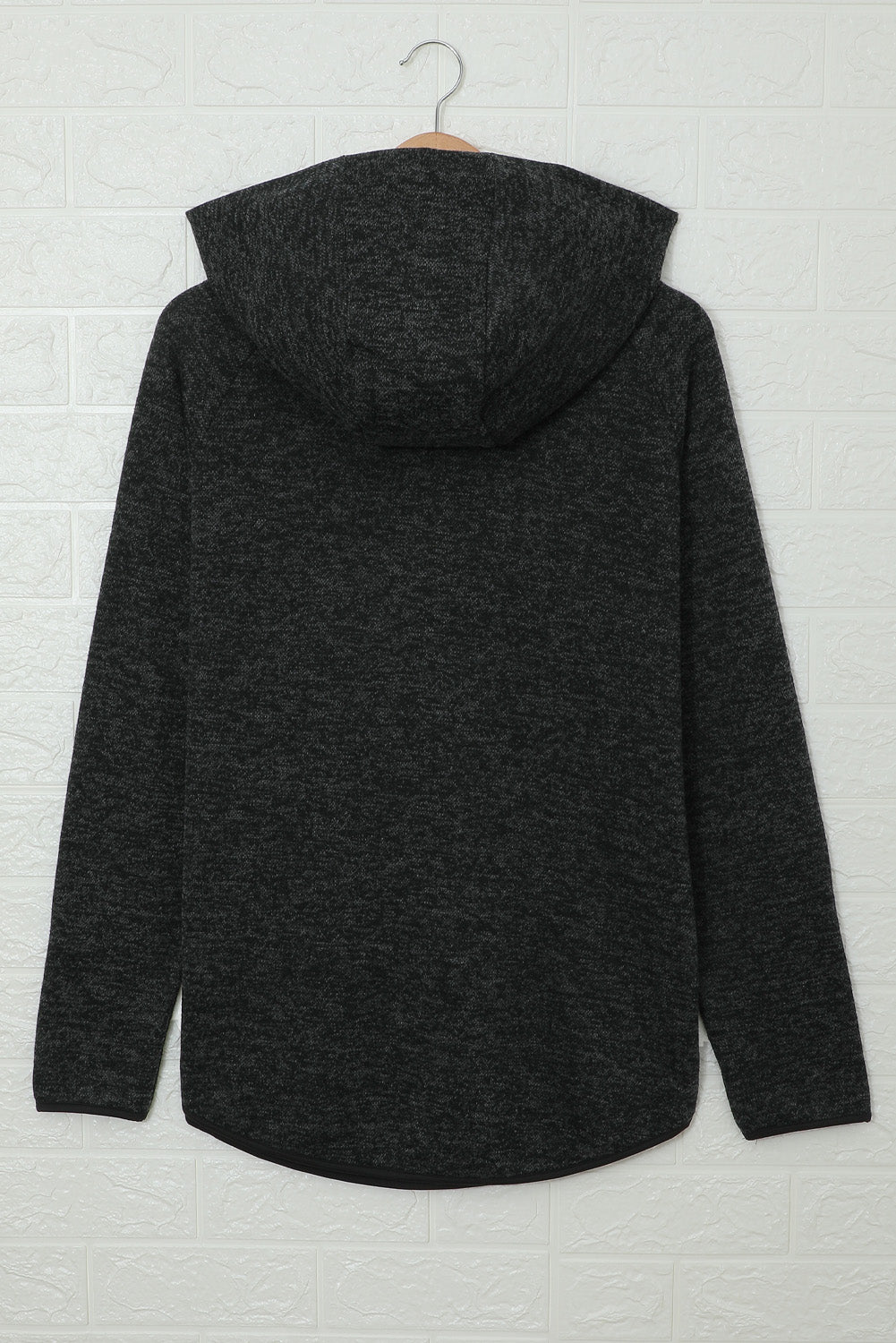 Black Heathered Print Button Snap Neck Pullover Hoodie Sweatshirts & Hoodies JT's Designer Fashion