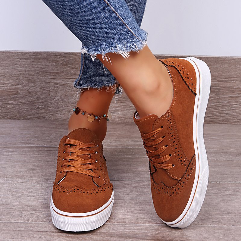 Suede Lace-Up Flat Sneakers Brown Footwear JT's Designer Fashion