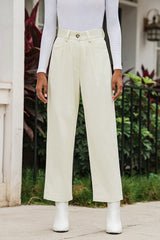 Beige Corduroy High Waist Straight Leg Pants Pants & Culotte JT's Designer Fashion