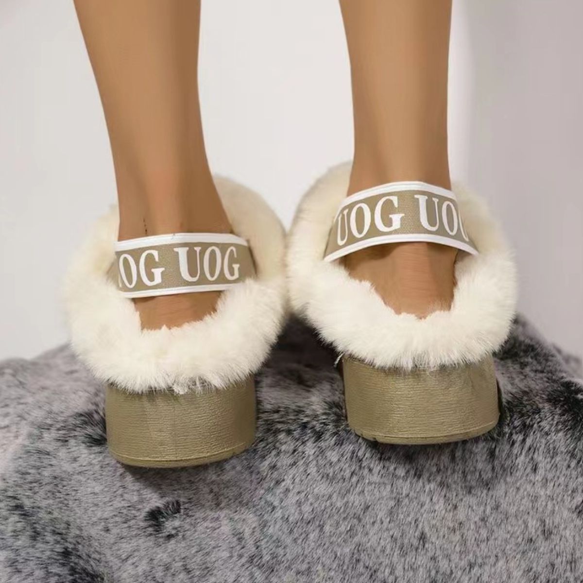 Plush Platform Slippers with Letter Strap Shoes JT's Designer Fashion