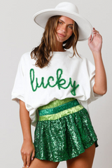 White Lucky Tinsel Graphic St Patrick Fashion Tee Graphic Tees JT's Designer Fashion