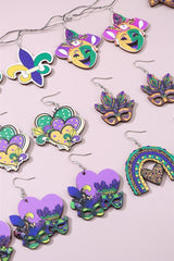 Meadow Mauve Mardi Gras Mask Dangle Hook Earrings Jewelry JT's Designer Fashion