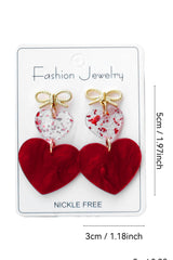 Fiery Red Bow Knot Heart Shape Dangle Earrings Jewelry JT's Designer Fashion