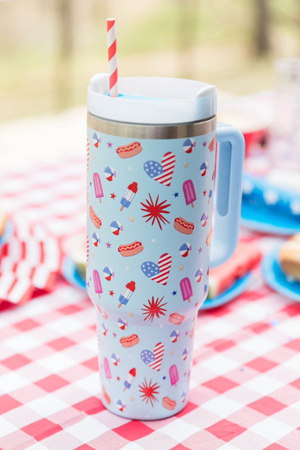 Beau Blue Flag Day Fun Pattern Cup with Handle 40oz Tumblers JT's Designer Fashion