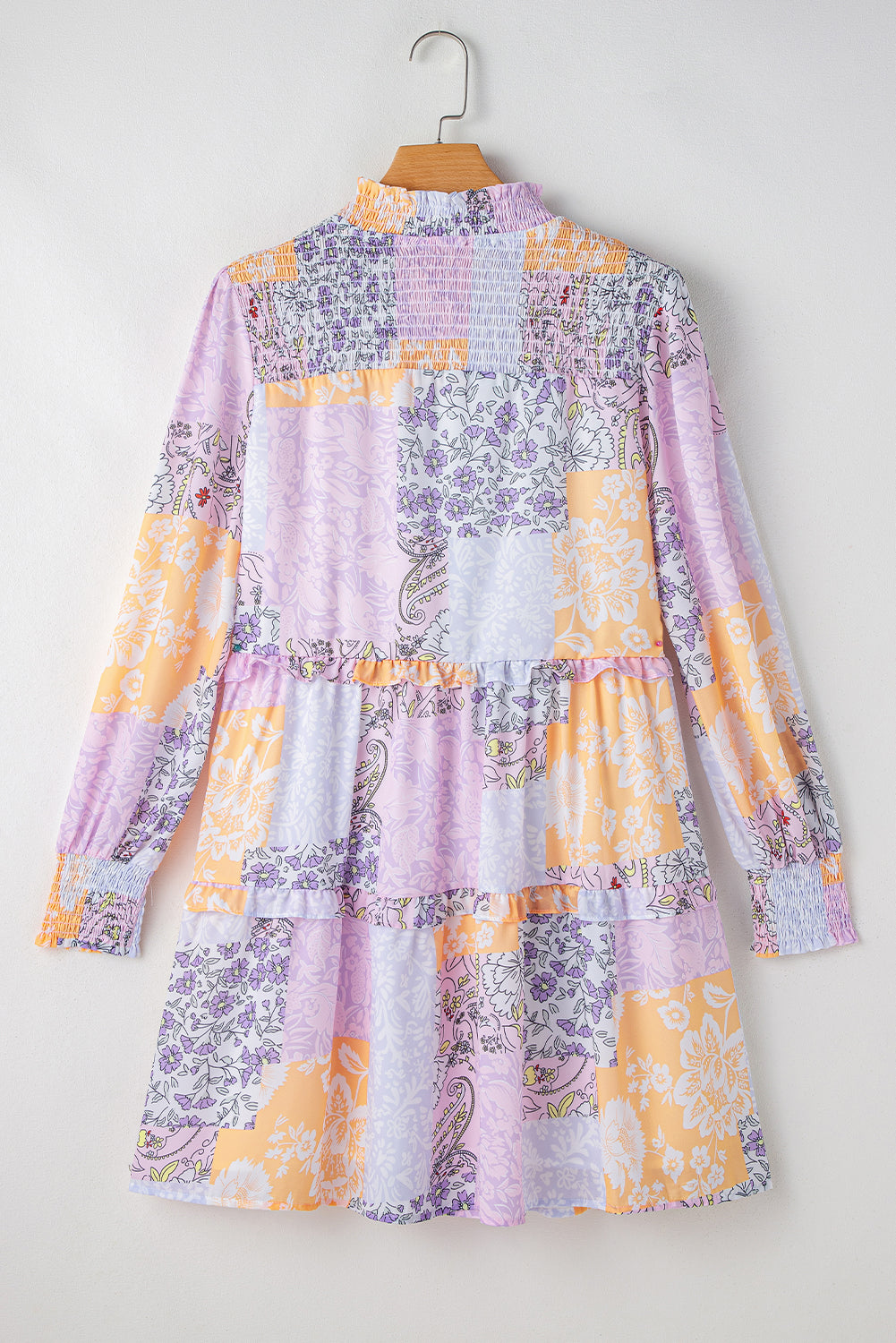 Multicolour Floral Smocked Mock Neck Ruffled Tiered Bubble Sleeve Dress Floral Dresses JT's Designer Fashion