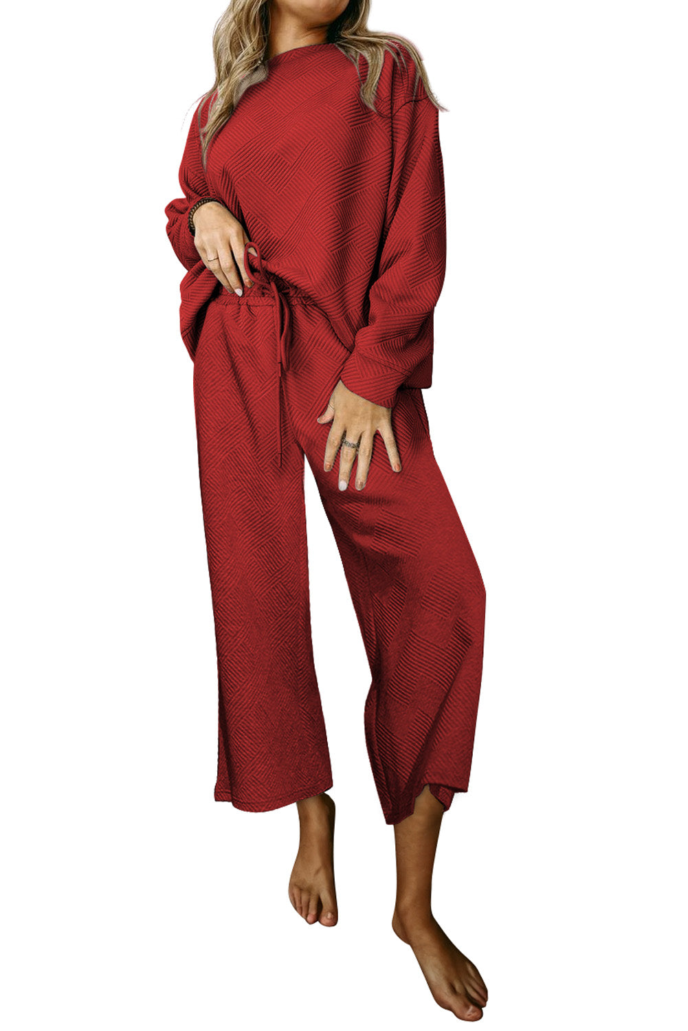 Red Dahlia Ultra Loose Textured 2pcs Slouchy Outfit Pant Sets JT's Designer Fashion