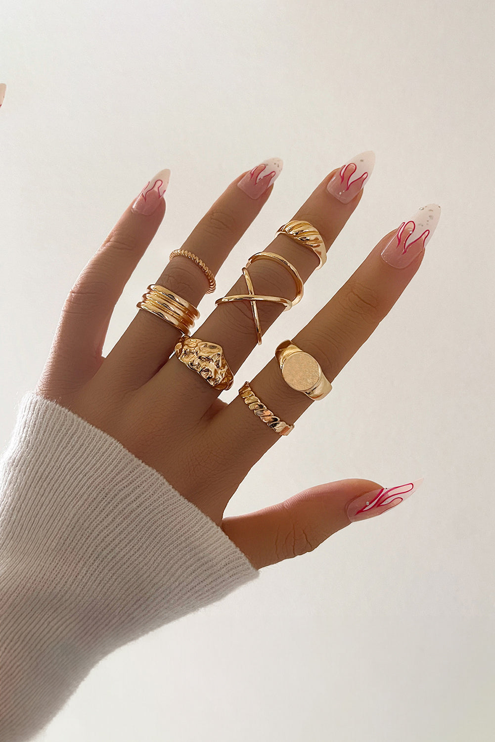 Gold 8pcs Plated Minimalism Alloy Rings Set Jewelry JT's Designer Fashion