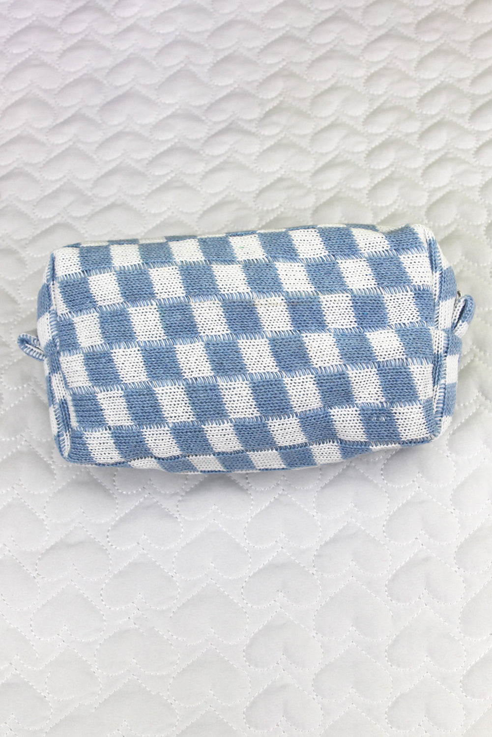 Sky Blue Checkered Knitted Zipper Makeup Bag Other Accessories JT's Designer Fashion