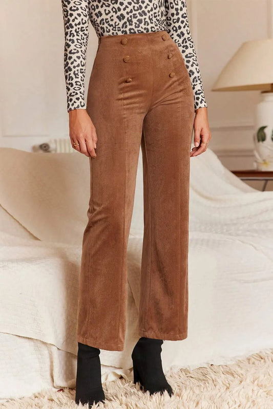 Decorative Button Straight Leg Pants Caramel Jeans JT's Designer Fashion