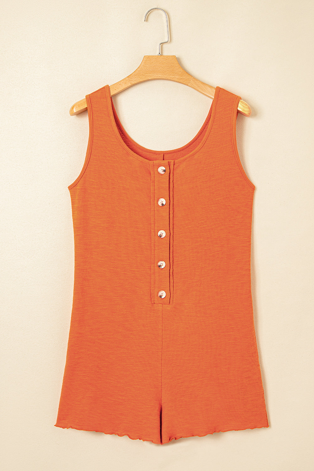 Grapefruit Orange U Neck Button Front Sleeveless Romper Jumpsuits & Rompers JT's Designer Fashion