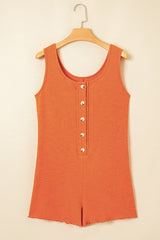 Grapefruit Orange U Neck Button Front Sleeveless Romper Jumpsuits & Rompers JT's Designer Fashion