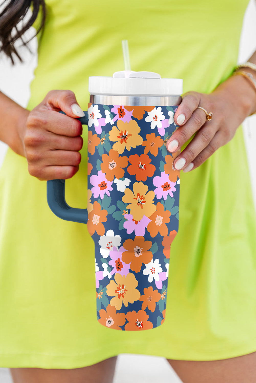 Ashleigh Blue Flower Print Handle Large Thermal Tumbler 40oz Tumblers JT's Designer Fashion