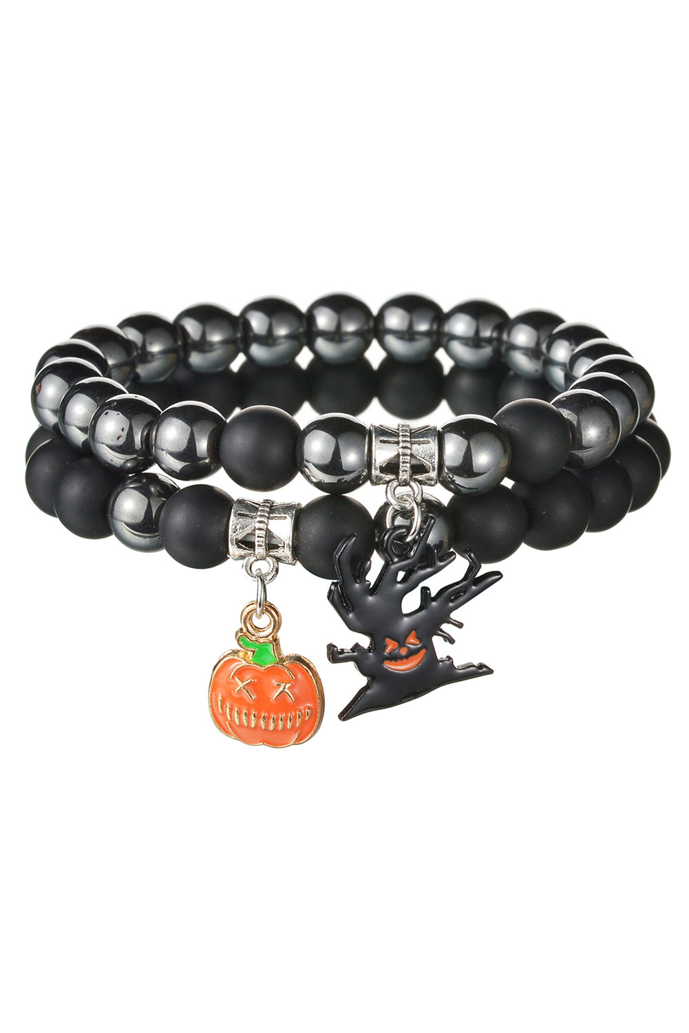 Black Halloween Pumpkin Ghost Pendant Beaded Layered Bracelet Set Jewelry JT's Designer Fashion