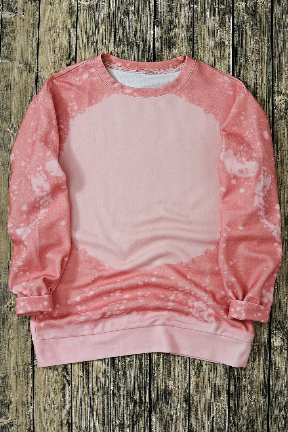 Pink Bleached Round Neck Pullover Sweatshirt Sweatshirts & Hoodies JT's Designer Fashion