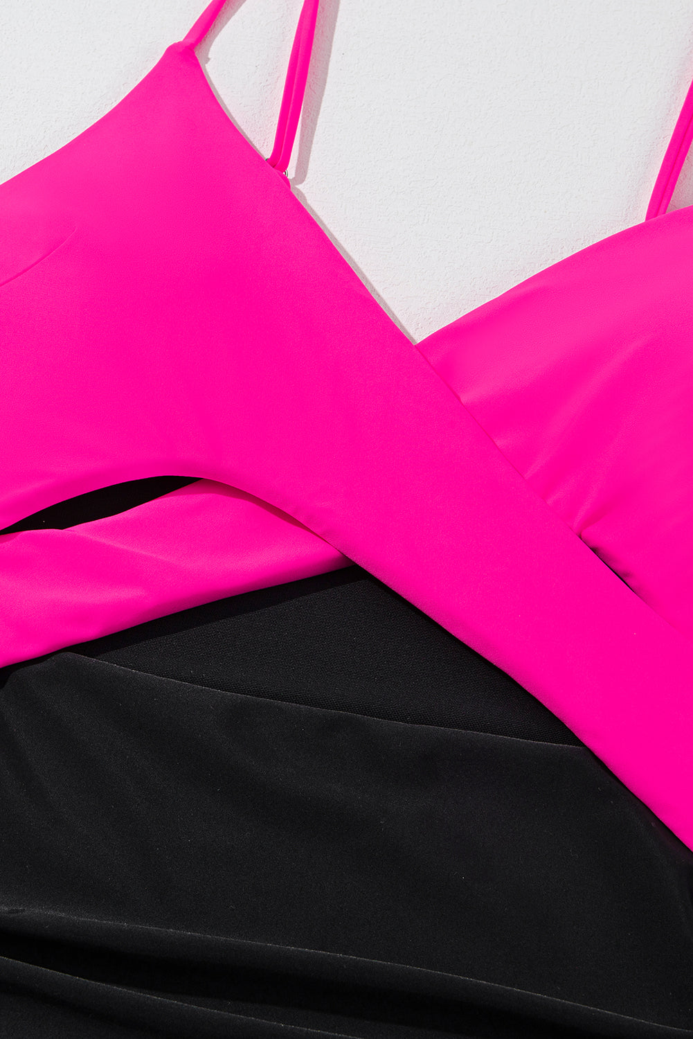Rose Red Crossover Colorblock Cutout One Piece Swimsuit Swimwear JT's Designer Fashion