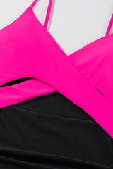 Rose Red Crossover Colorblock Cutout One Piece Swimsuit Swimwear JT's Designer Fashion
