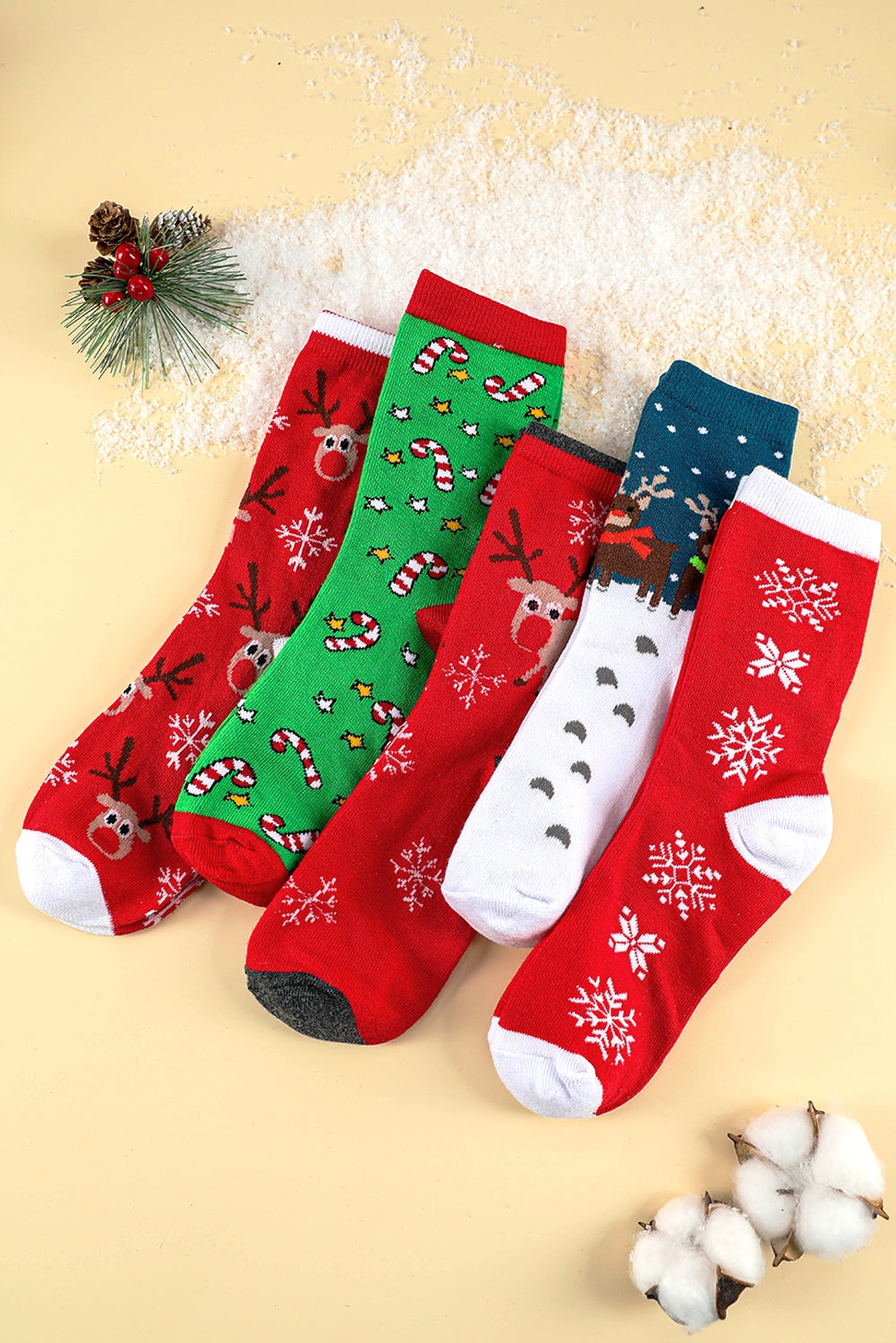 Fiery Red 5 Pairs/Set Christmas Cartoon Elk Soft Socks Set with Box Socks JT's Designer Fashion