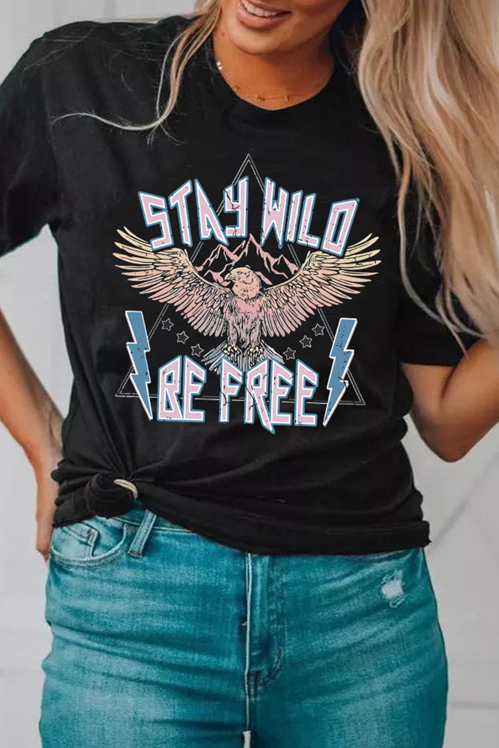 Black Western Eagle Slogan Graphic Tee Graphic Tees JT's Designer Fashion