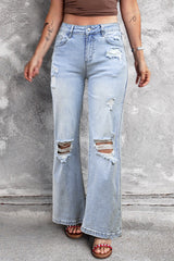 Beau Blue Vintage Light Wash Distressed Flare Jeans Beau Blue 93%Cotton+5%polyester+2%Elastane Jeans JT's Designer Fashion