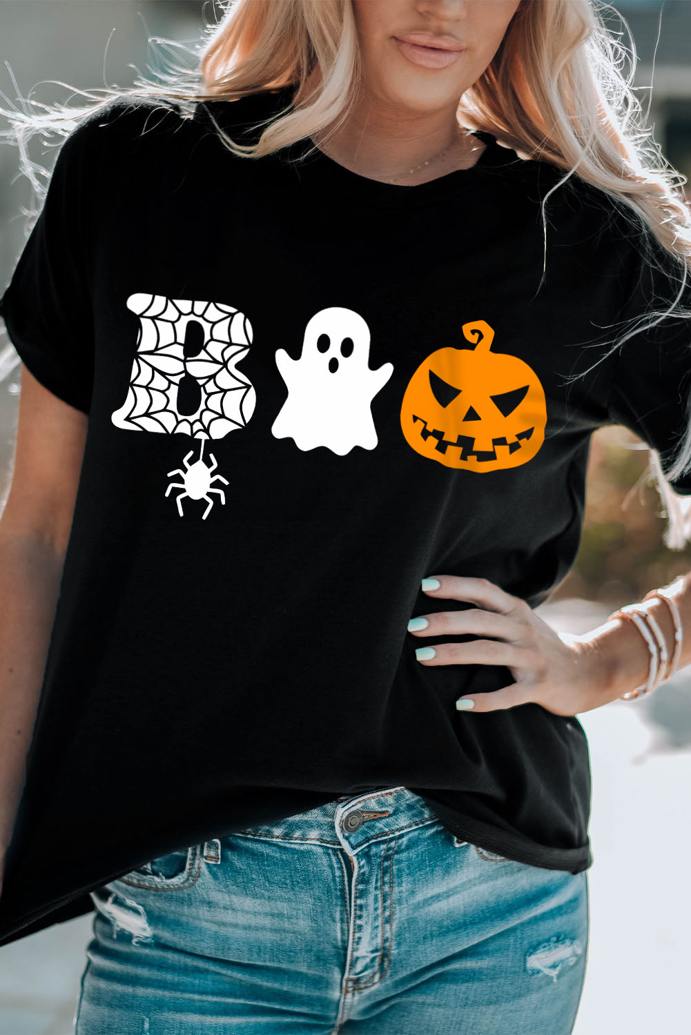 Black BOO Halloween Graphic T Shirt Graphic Tees JT's Designer Fashion