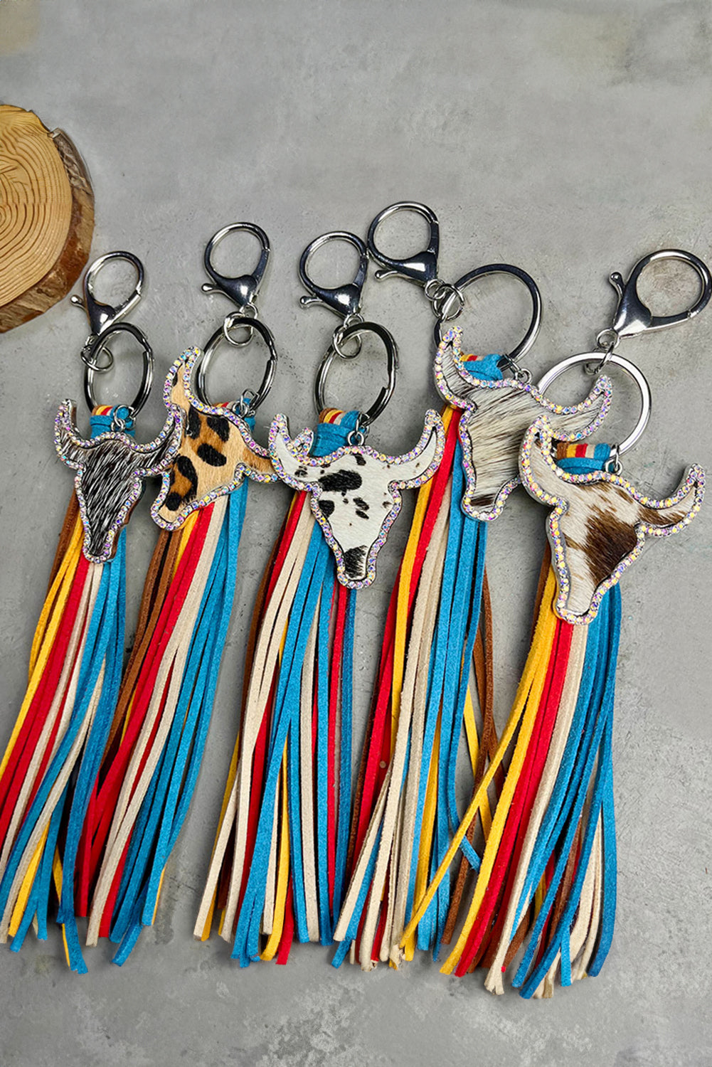 Philippine Gray Rhinestone Steer Head Colorful Tassel Key Ring Other Accessories JT's Designer Fashion