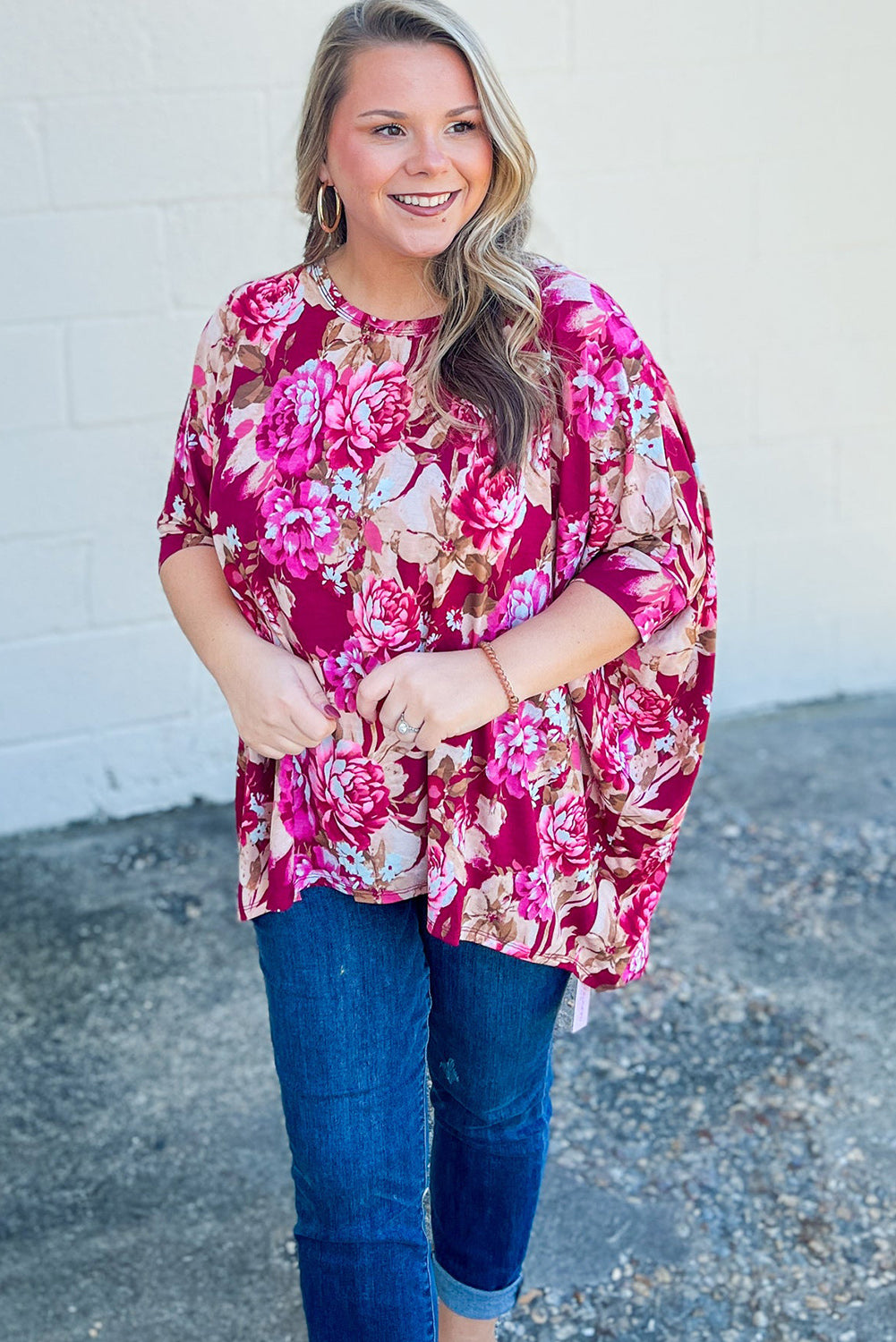 Red Floral / Leopard Print Short Sleeve Plus Size Blouse Plus Size JT's Designer Fashion