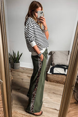 Laurel Green Leopard Patched Loose Drawstring High Waist Pants Bottoms JT's Designer Fashion