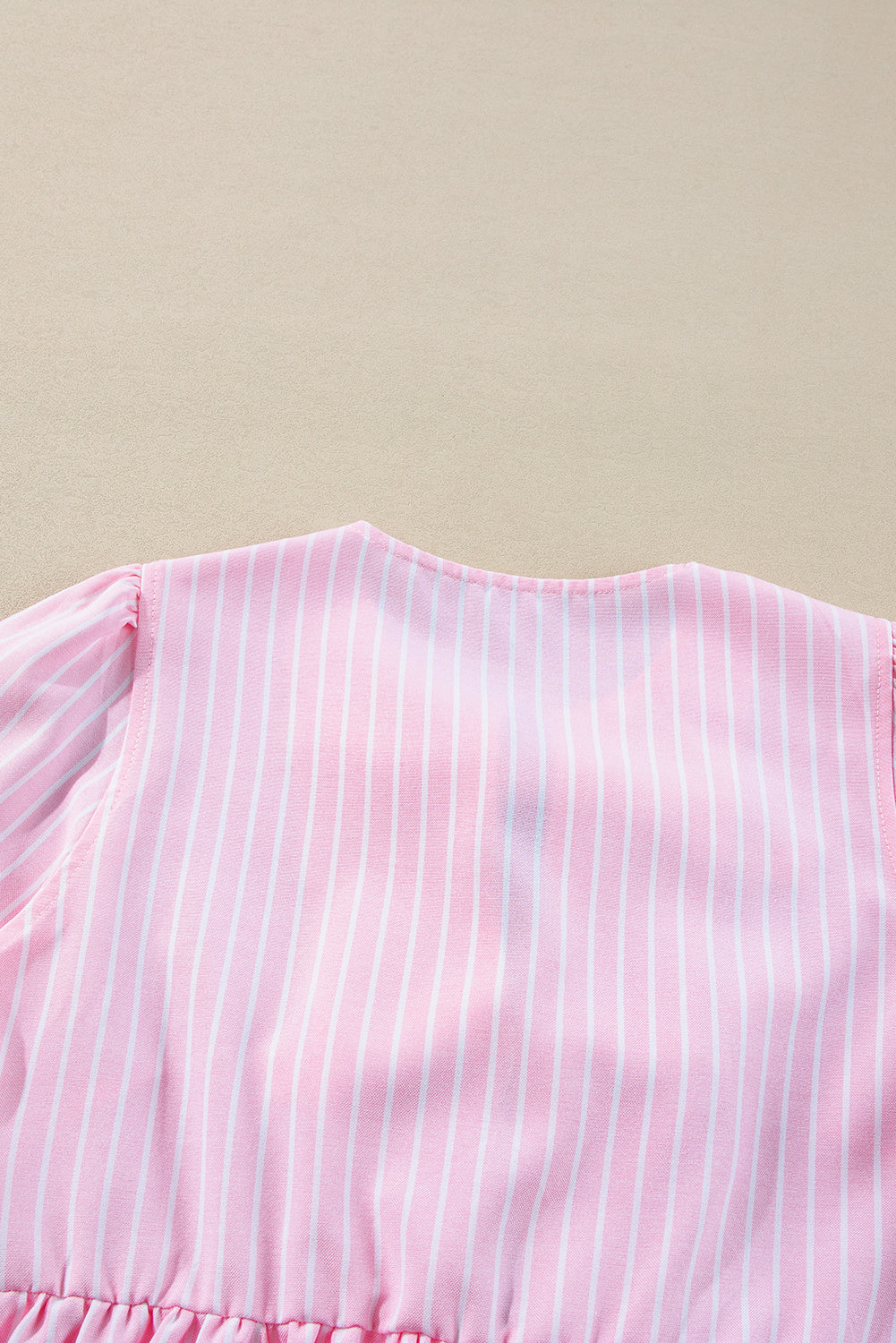 Pink Stripe Bowknot Front Crew Neck Puff Sleeve Blouse Blouses & Shirts JT's Designer Fashion